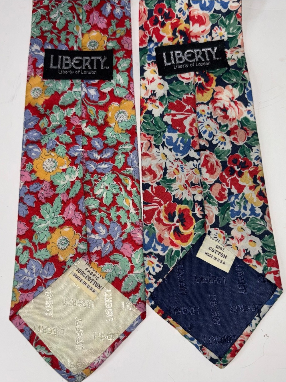 Two Liberty of London Floral Ties Cotton Made USA Vintage Necktie - Picture 2 of 8